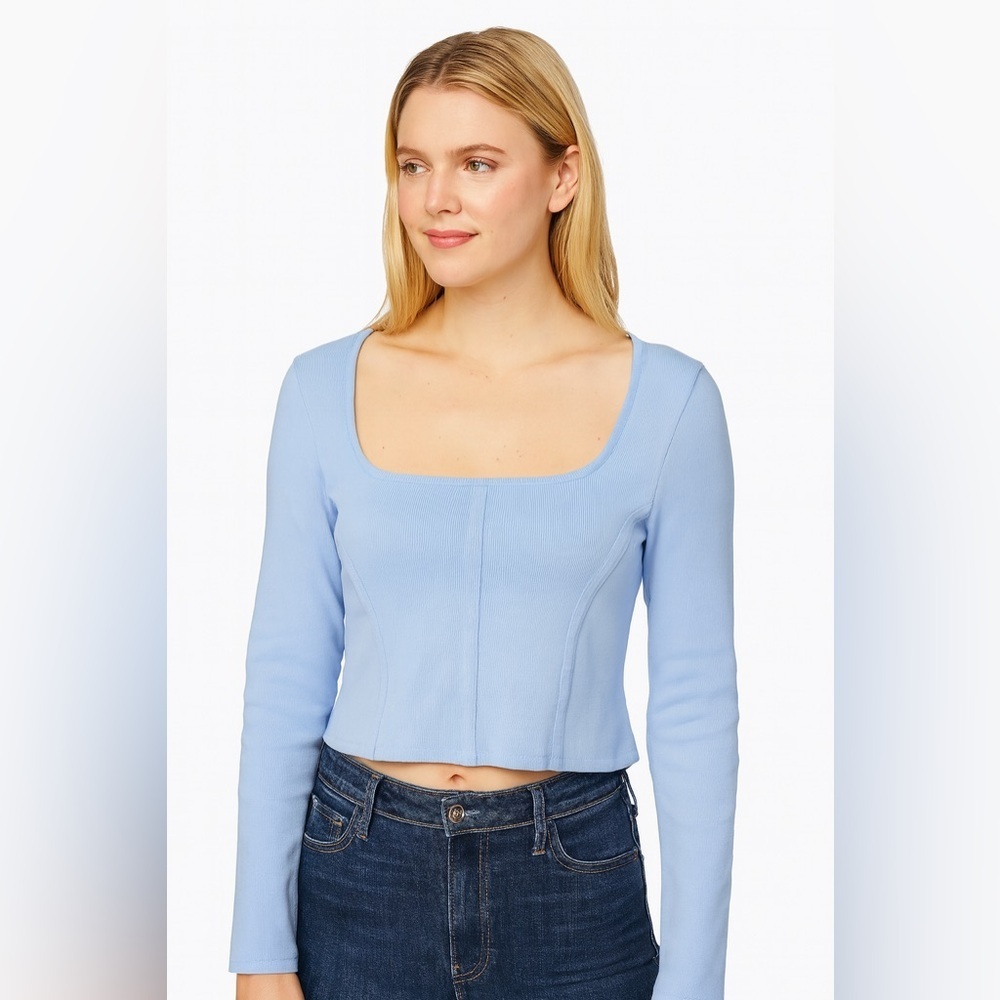 NWT Happily Grey Corset Style Blue Long Sleeve Crop Top